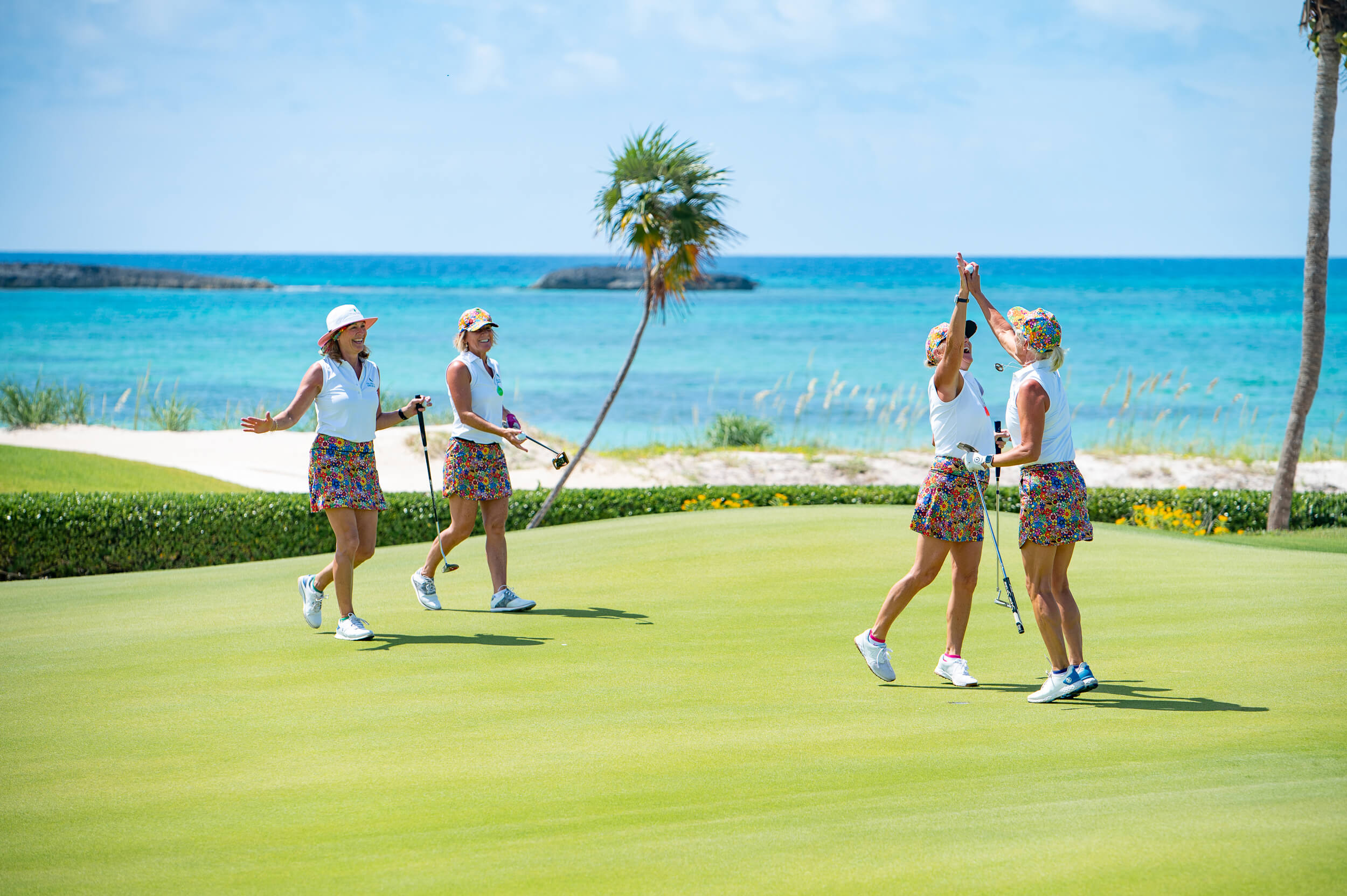 Women golfers practicing golf at The Abaco Club Golf course