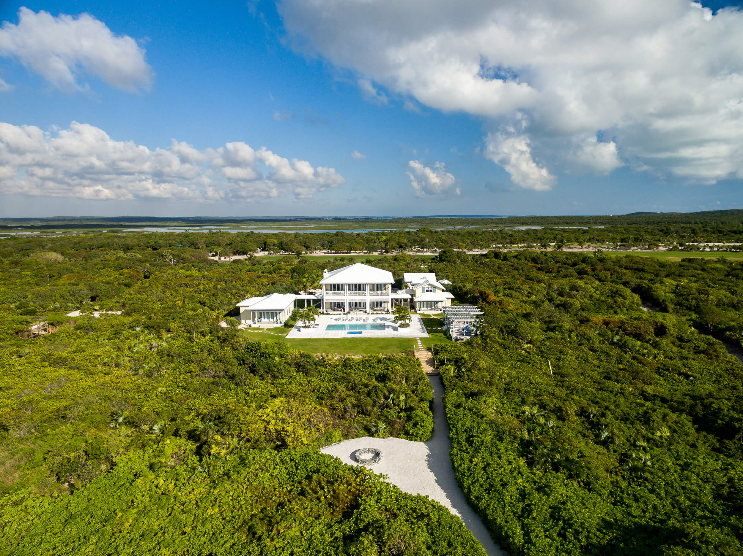 Drone image of a luxury property at The Abaco Club