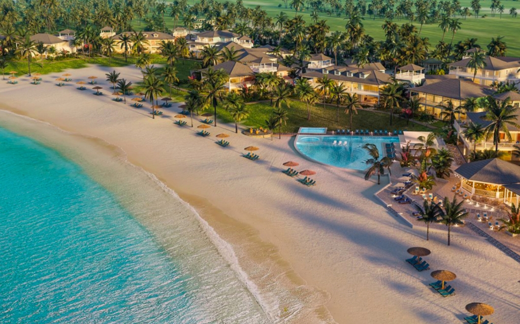 Aerial view of Luxurious beachside villa at The Abaco Club, epitomizing exclusive coastal living and club lifestyle