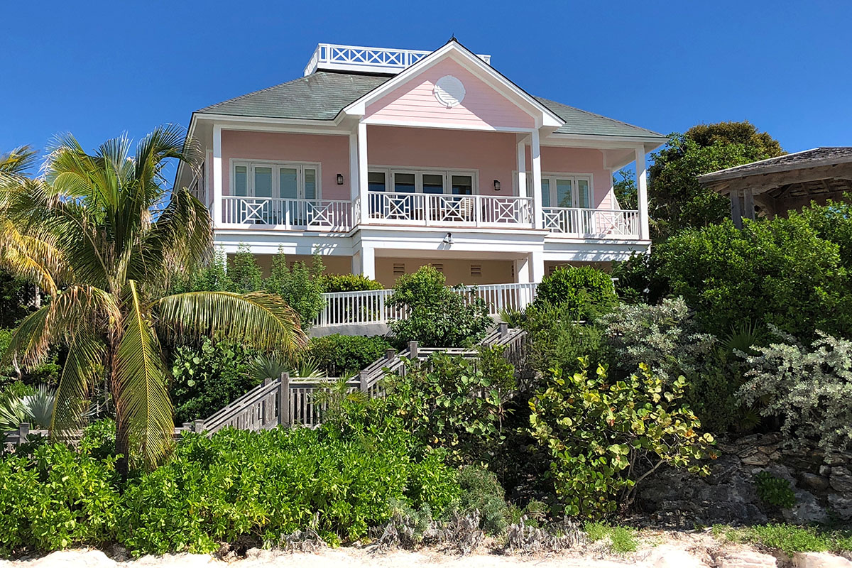 Front view of Sand Castle, a beachfront property at The Abaco Club