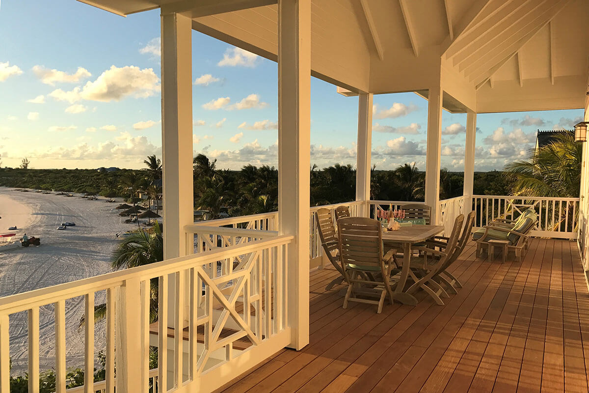 Deck view of Sand Castle, a beachfront property at The Abaco Club