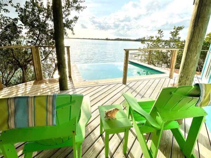 Pool area of a beachfront house on Winding Bay Bahamas