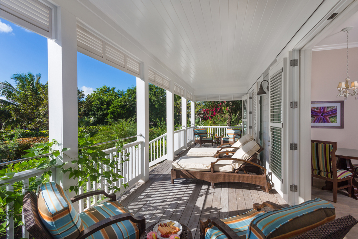 Elegant balcony of a beach property at The Abaco Club