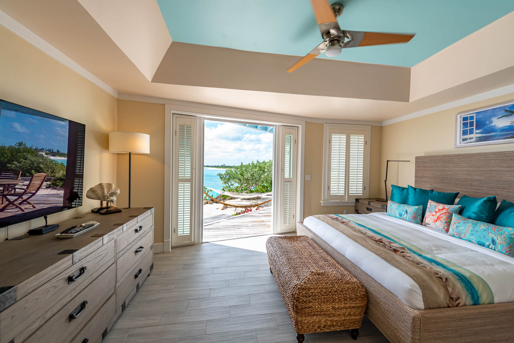 Refined bedroom in a beachfront property at The Abaco Club