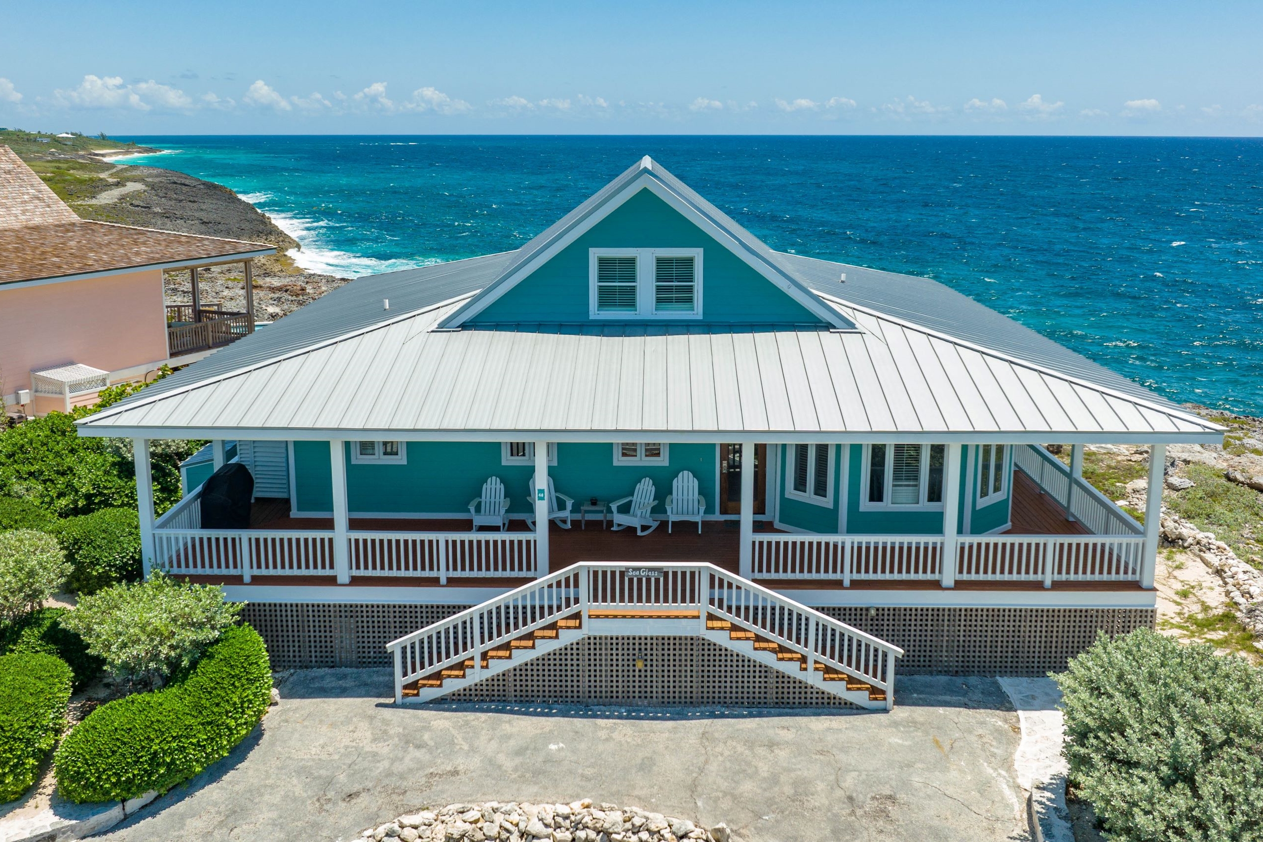 Aerial view from a beachfront house on Winding Bay Bahamas