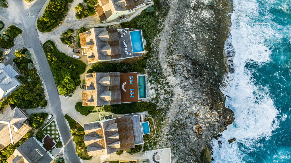 Drone image of the houses in The Cliffs a prestigious neighborhood at The Abaco Club