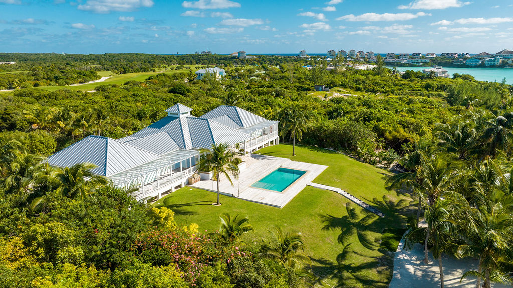 Aerial image of a house in The Estates neighborhood at The Abaco Club