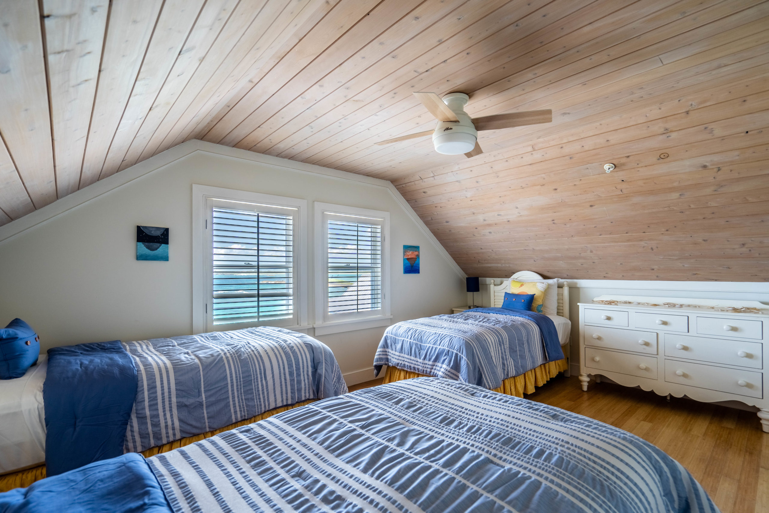 Cozy bedroom view from a beachfront house on Winding Bay Bahamas
