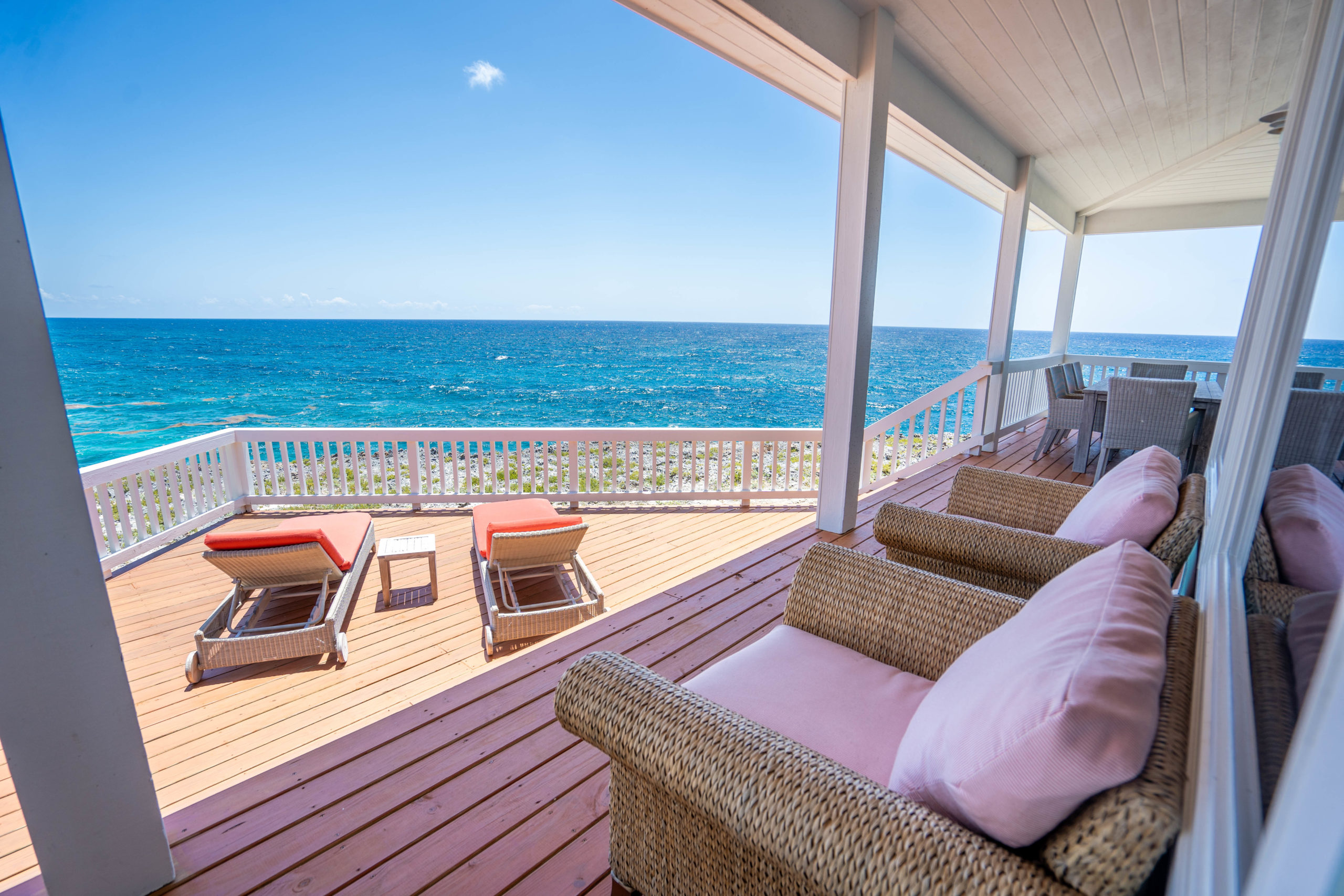Deck view from a beachfront house on Winding Bay Bahamas