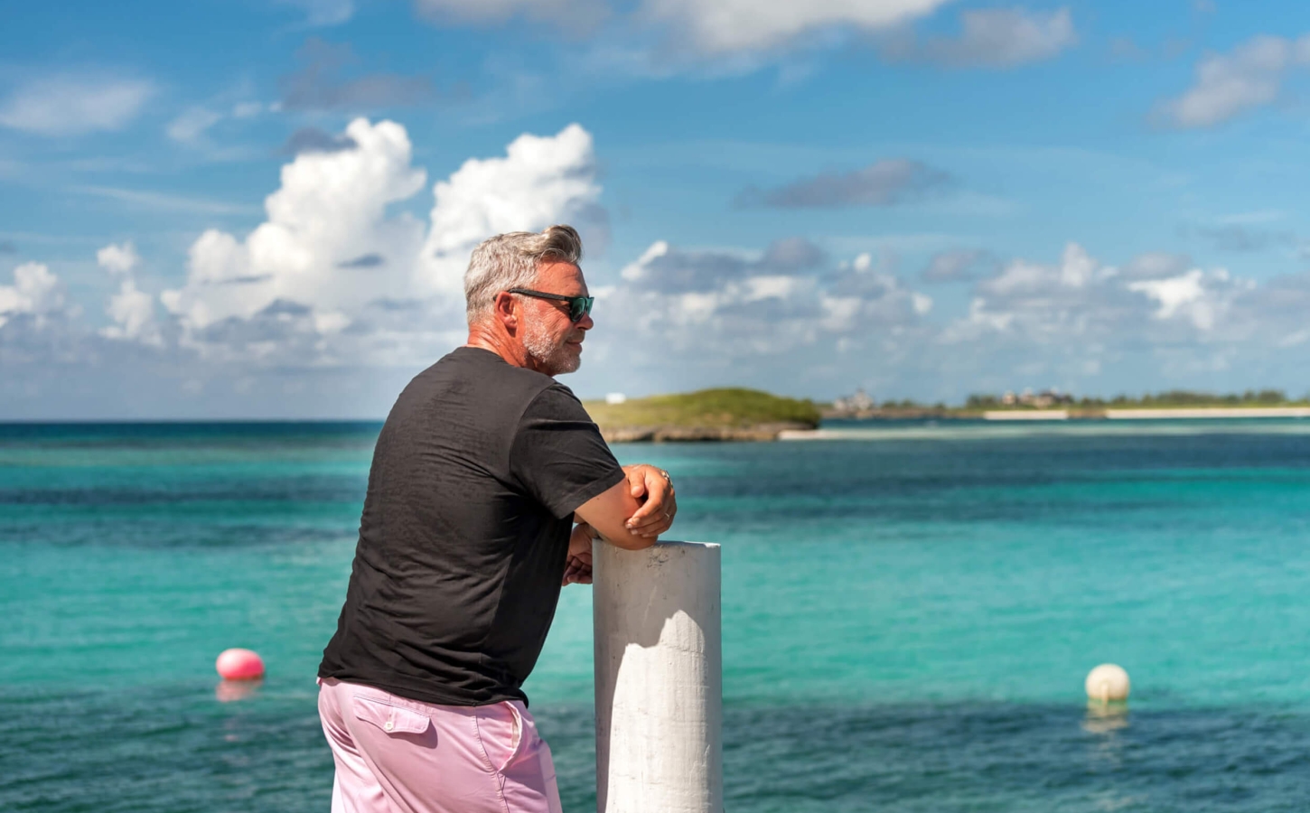 Golfer Abaco Club ambassador Darren Clarke looking at the Bahamian sea