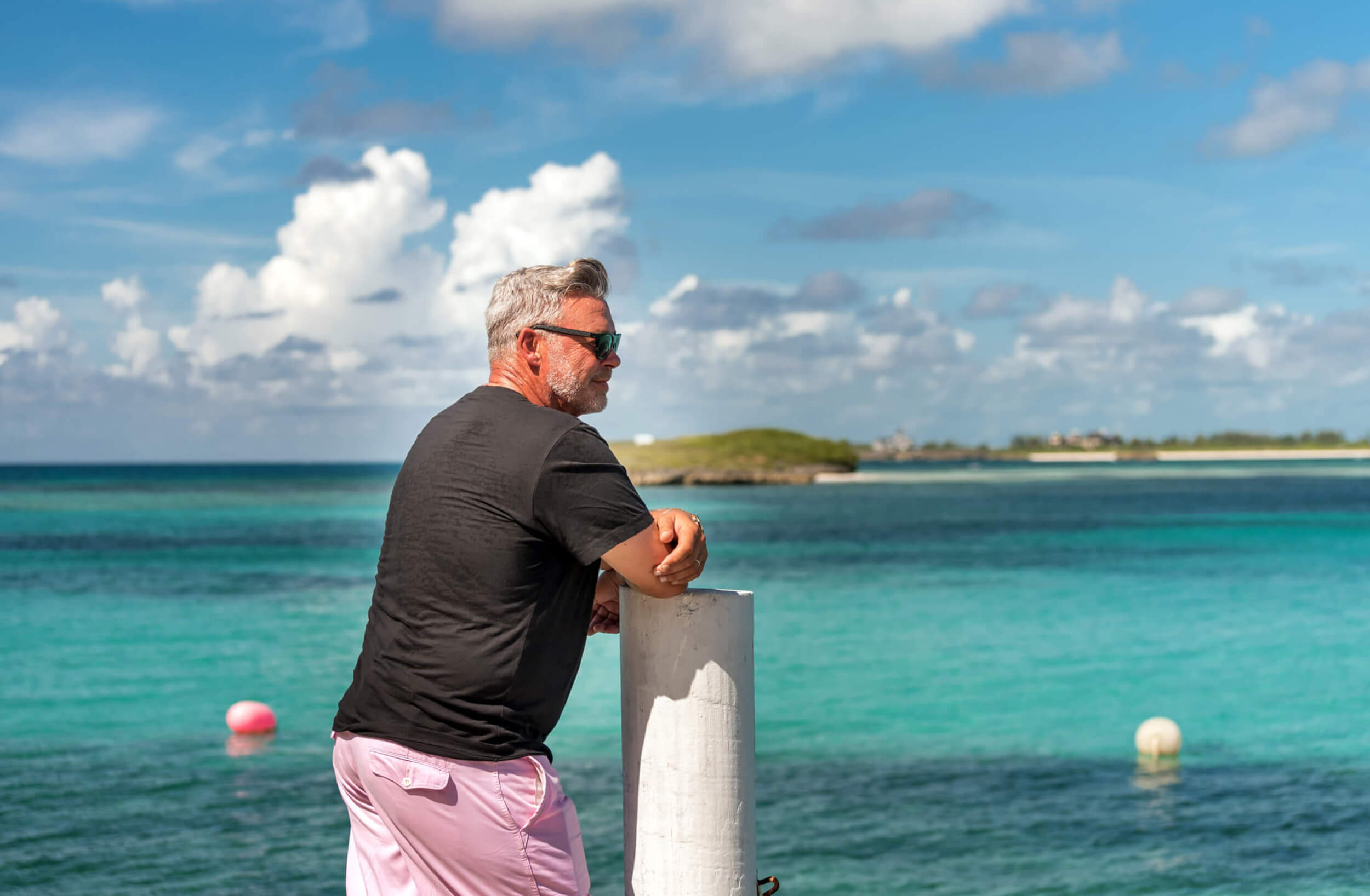 Golfer Abaco Club ambassador Darren Clarke looking at the Bahamian sea