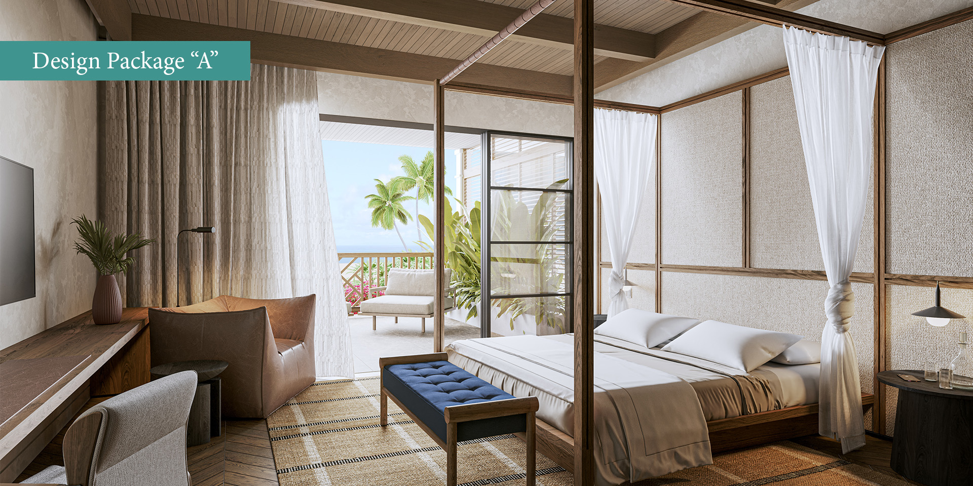Elegant bedroom of a beach property at The Abaco Club