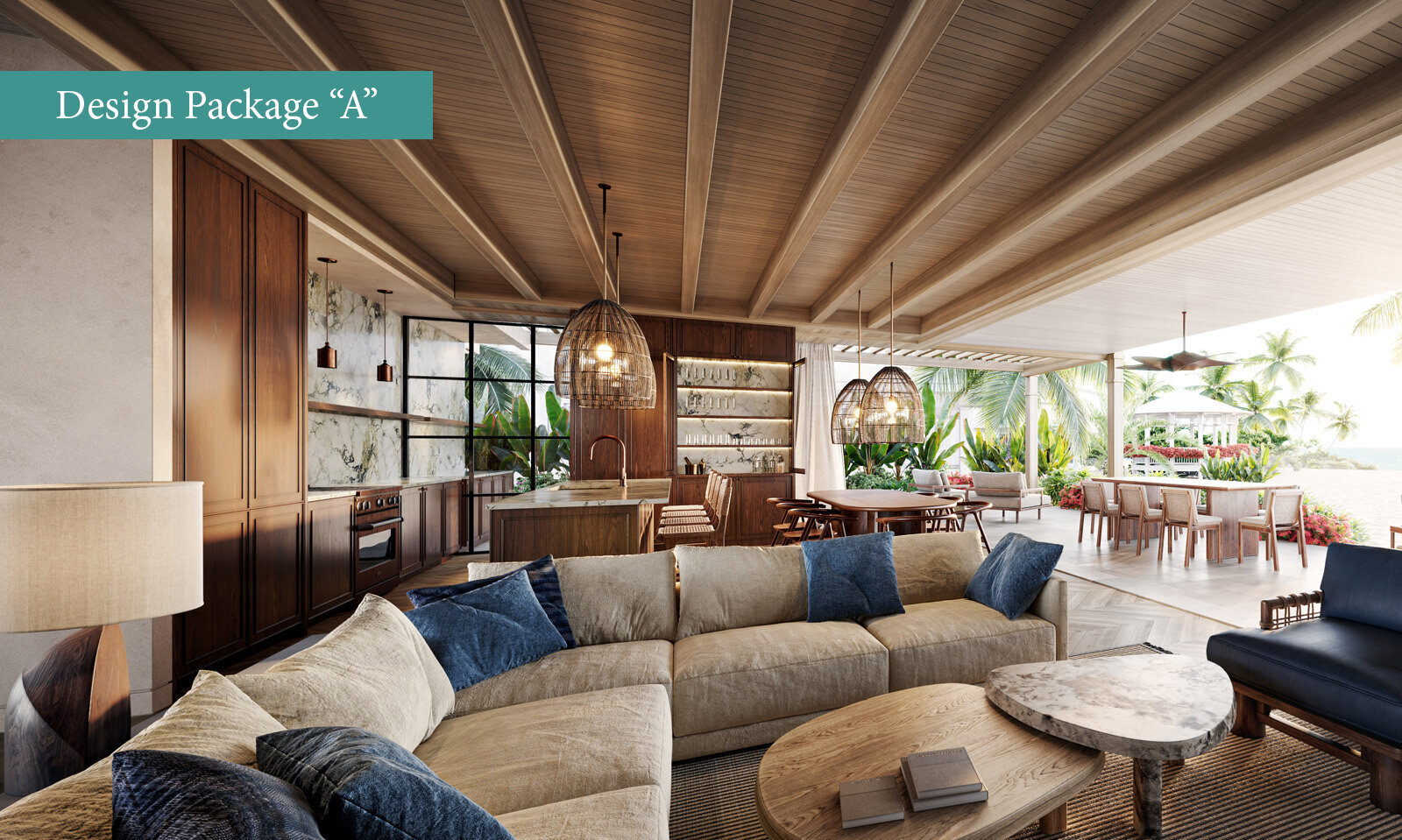 Elegant living room with open concept of a beach property at The Abaco Club