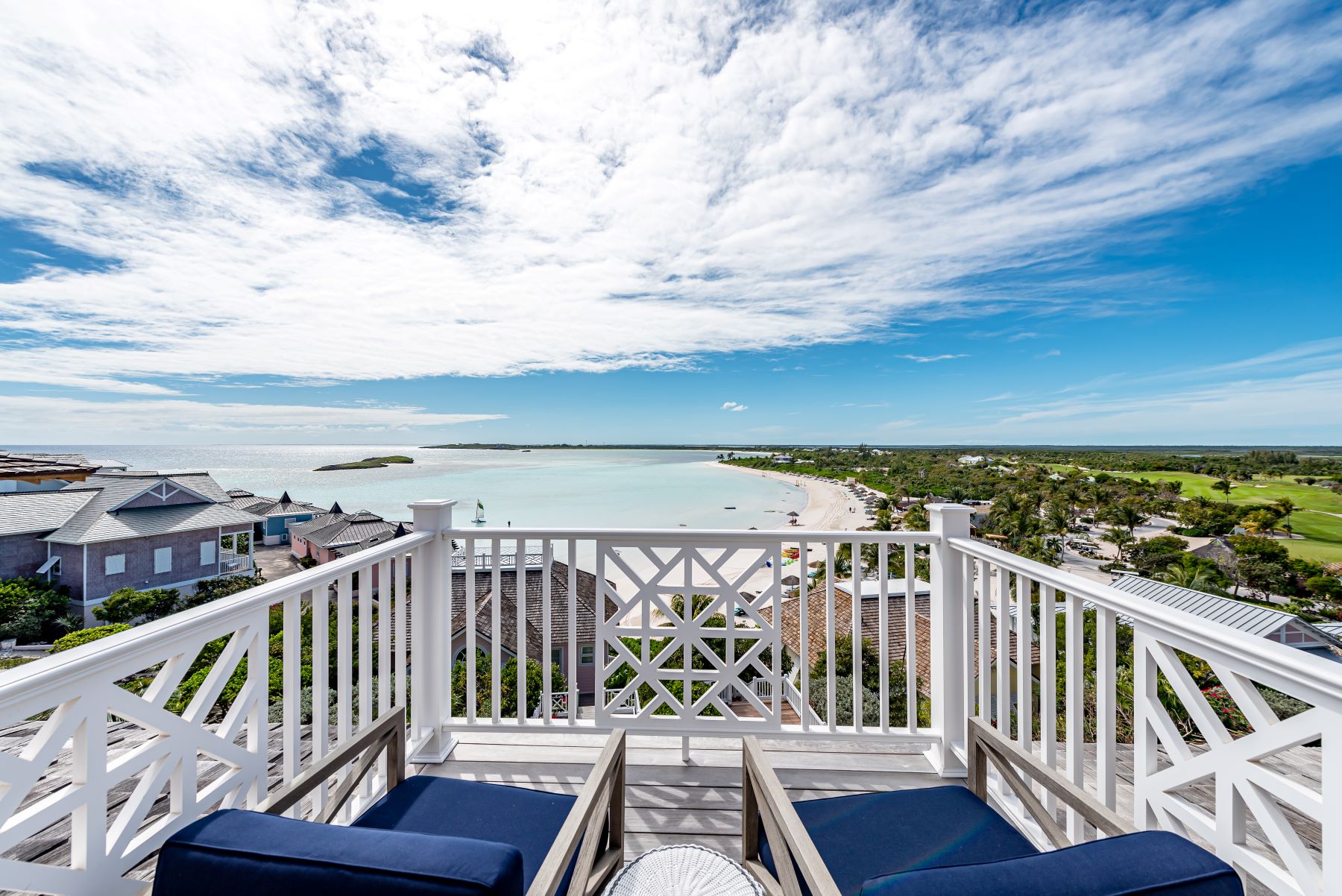 Balcony view of a beachfront villa located in The Bahamas at The Abaco Club