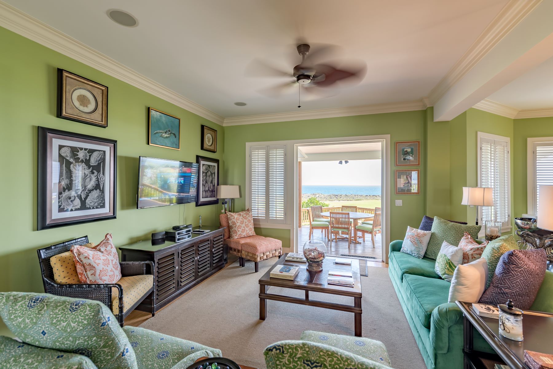 Living room of a beachfront house at The Abaco Club on Winding Bay Bahamas
