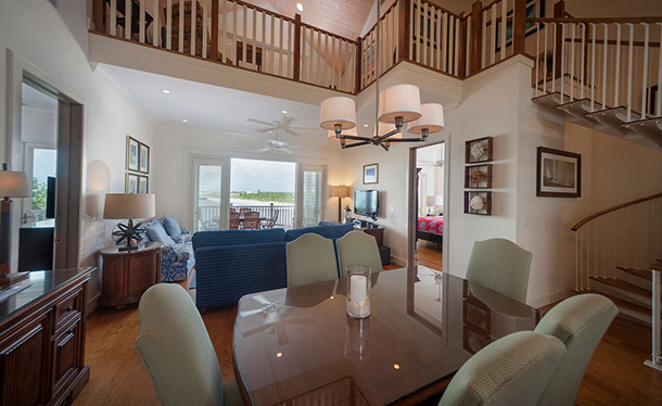 Living room with view to The Bahamas from a beachfront house on Winding Bay Bahamas