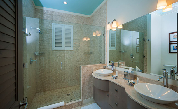 Elegant bathroom of a beachfront house on Winding Bay Bahamas