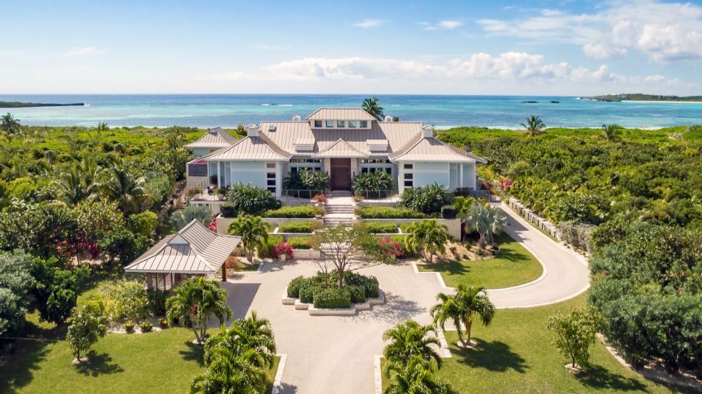 Aerial view of The Tennessean a luxurious beachfront property at the Abaco club