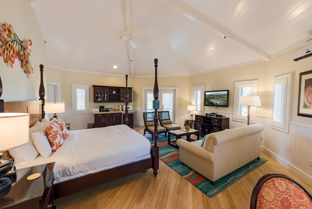 Elegant bedroom at a luxury beachfront cabana at The Abaco Club