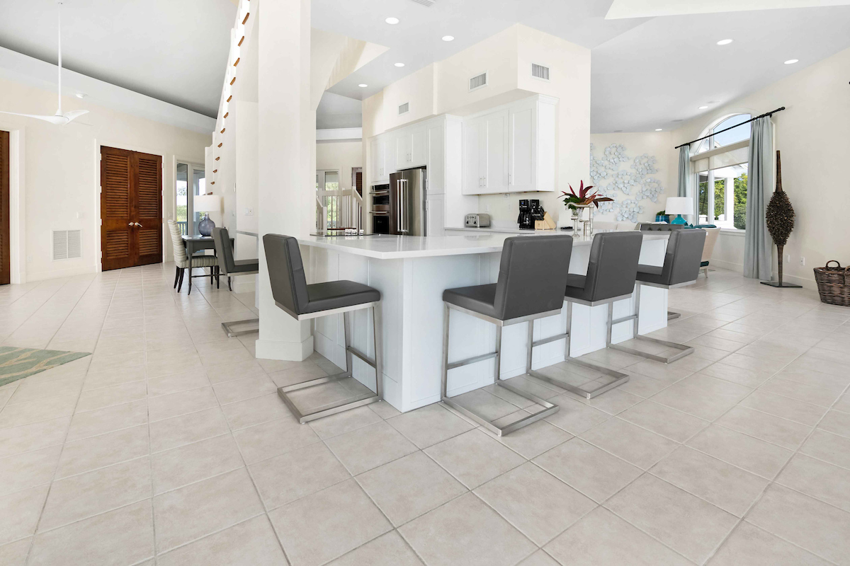 Spacious kitchen from a beachfront property at The Abaco Club.